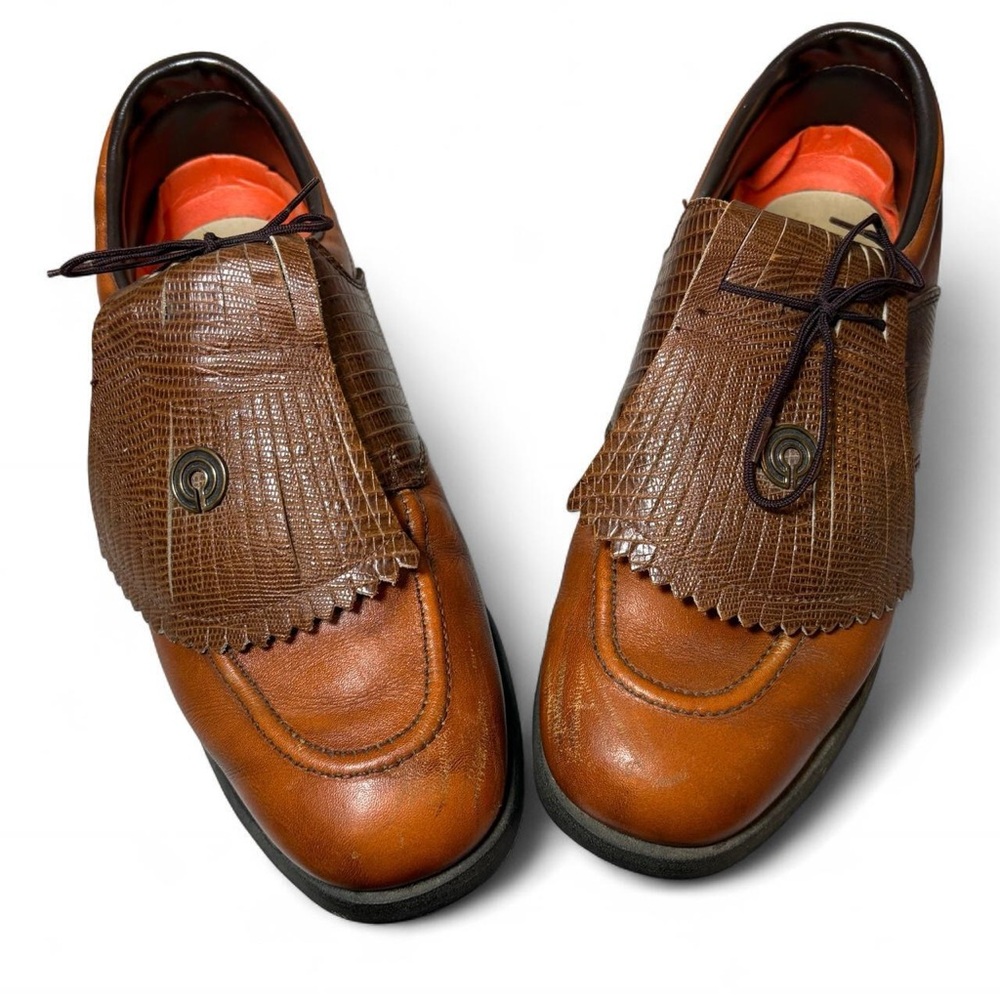 Vintage Etonic Difference Kiltie golf shoes in brown leather